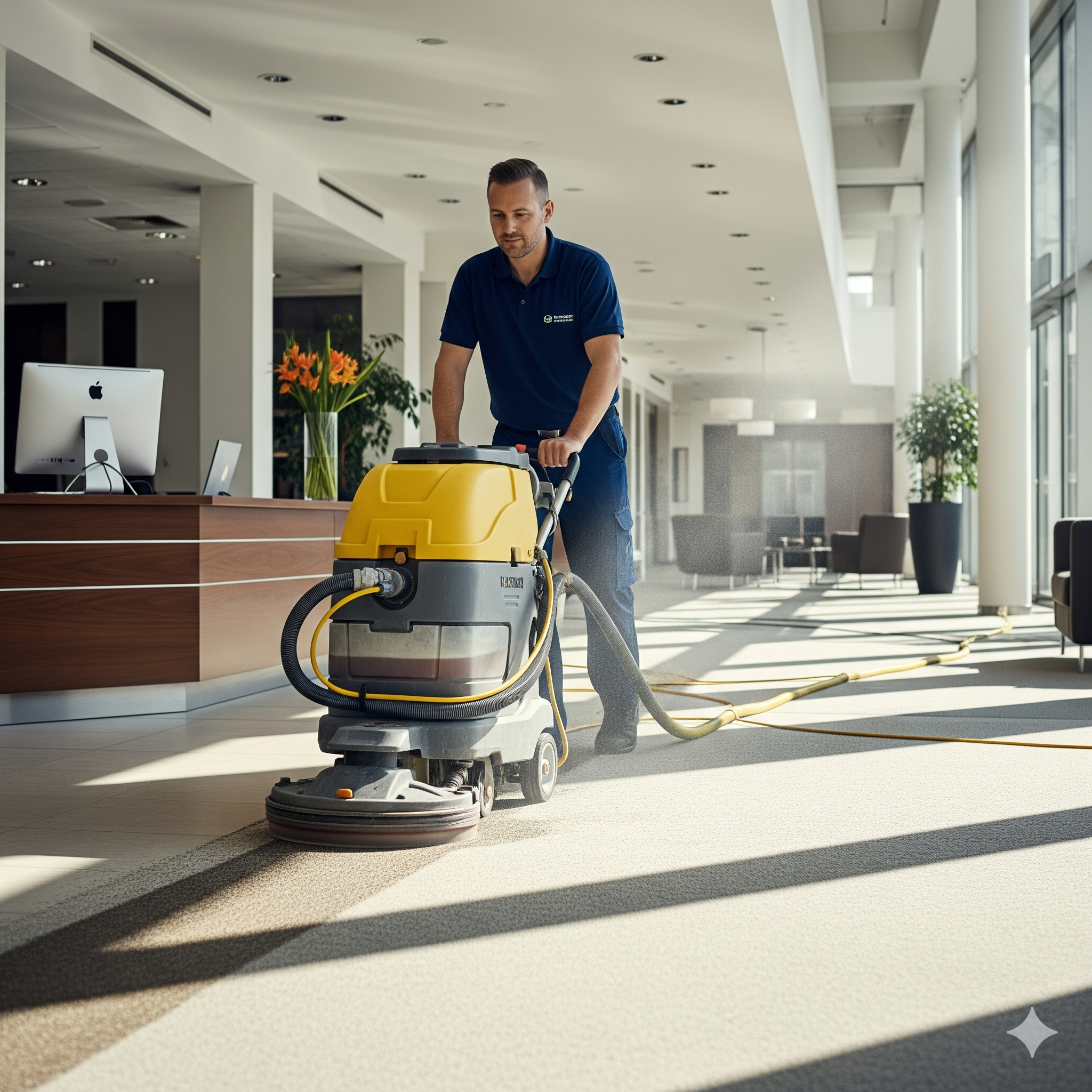 Detalhe de uma limpeza de superfície de vidro.